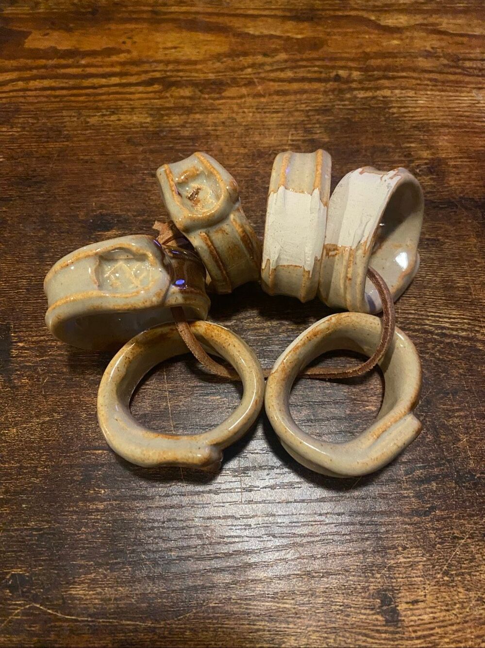 Handmade Primitive Stoneware Napkin Rings Rustic Farmhouse Beige Set of 6